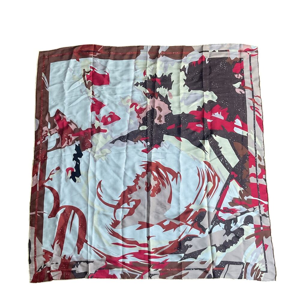 Y2K Retro Abstract Satin Scarf 33x33 Multicolor Red Brown Gold